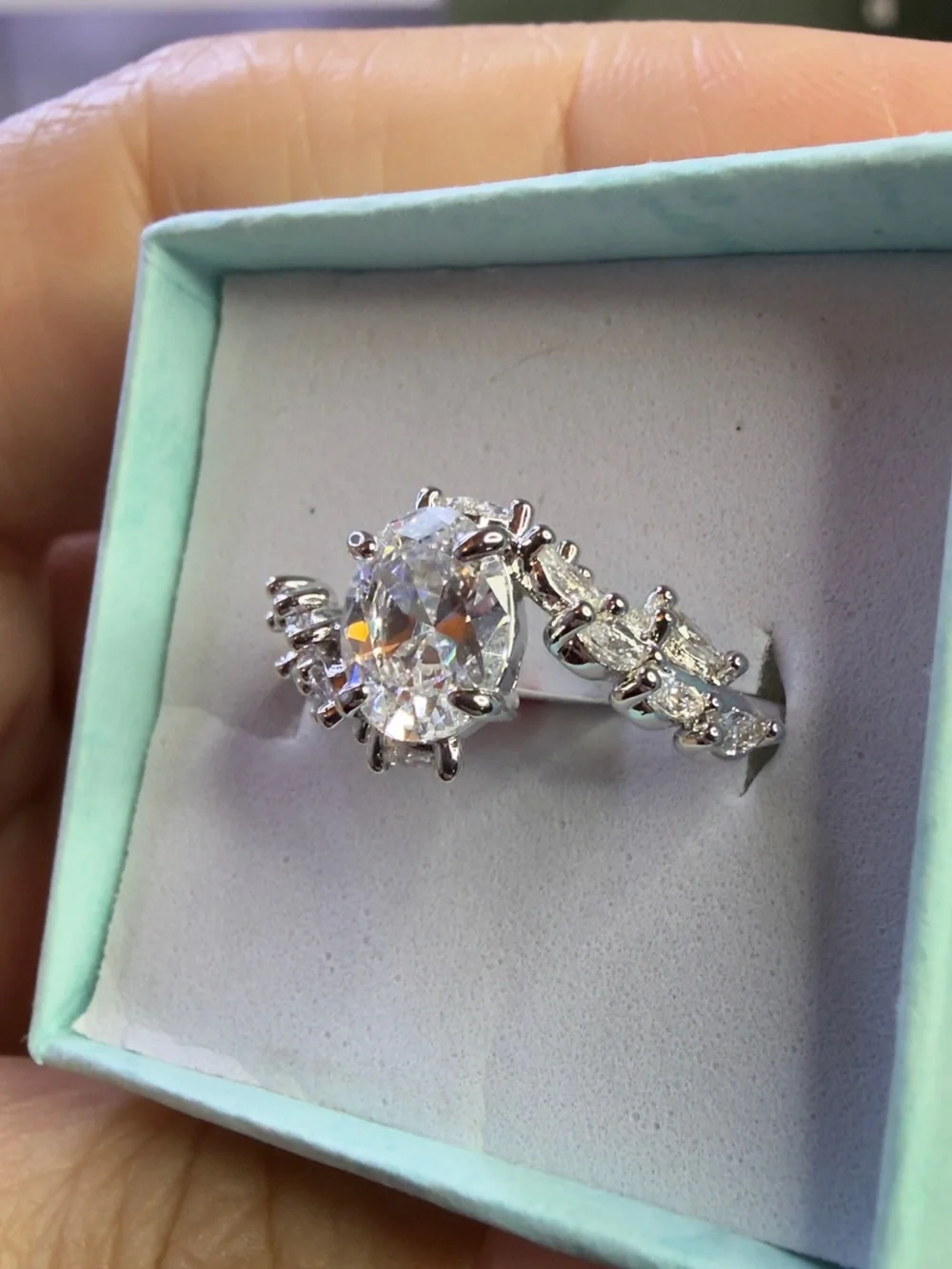 Oval CZ Stone Silver 925 stamp Halo Ring